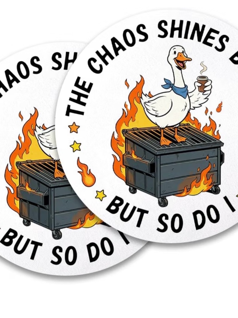 Funny Goose Coasters Set of 2, Dumpster Fire Coasters for Desk